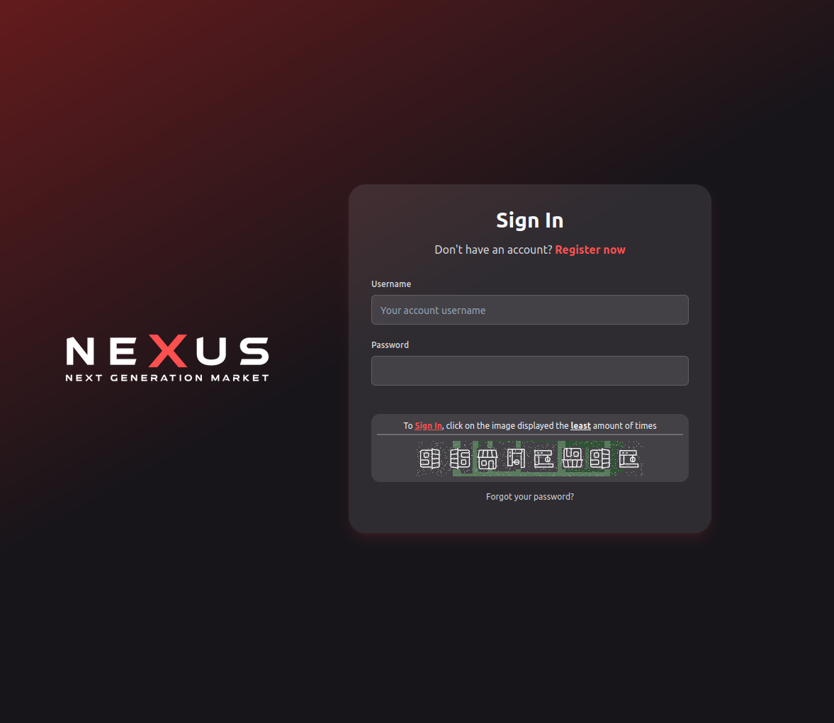 Nexus Market Secure Login Interface - Multi-Factor Authentication for Darknet Platform